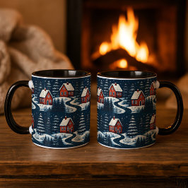 Scandinavian Folk Art Cozy Winter Cabin Mug Mugg