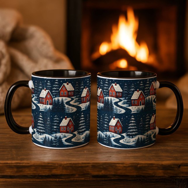 Scandinavian Folk Art Cozy Winter Cabin Mug Mugg (Skapare uppladdad)