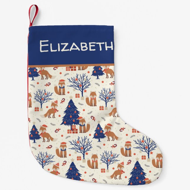 Scandinavian Folk Art Fox i Snö Julgran Liten Julstrumpa (Framsidan)