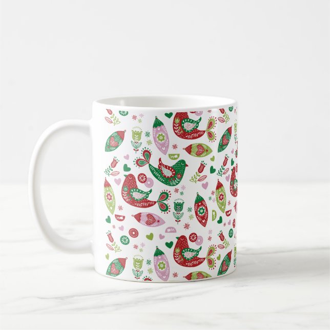 Scandinavian Folk Art Helgdag Print Mugg (Vänster)