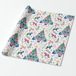 Scandinavian Folk Art Julgranar & Dala Horse Presentpapper