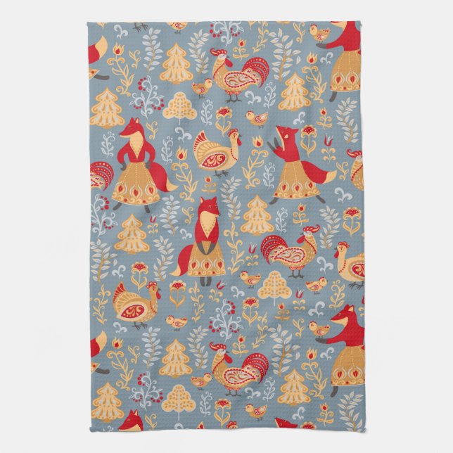 Scandinavian Folk Art Kitchen Towel Kökshandduk (Vertikal)
