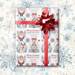 Scandinavian Folk Art Red Teal jul Bilder Presentpapper