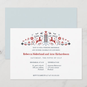 Scandinavian Folk Art Reindeer Rehearsal Dinner Inbjudningar