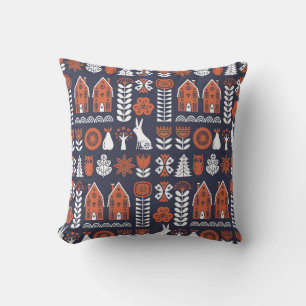 Scandinavian folk art seamless vintage mönster me kudde