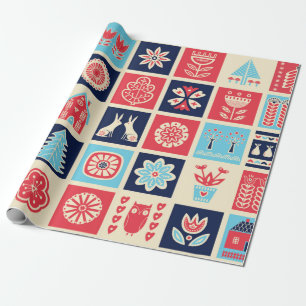 Scandinavian folk art seamless vintage mönster me presentpapper