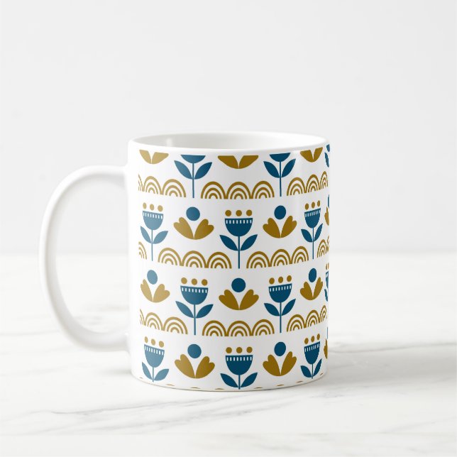 Scandinavian folk art seamless vintage mönster med kaffemugg (Vänster)