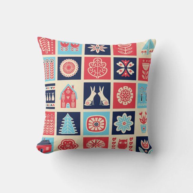 Scandinavian folk art seamless vintage mönster med kudde (Framsida)