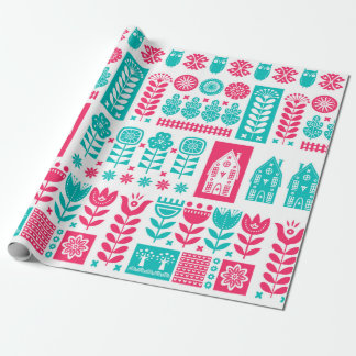 Scandinavian folk art seamless vintage mönster med presentpapper
