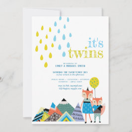 Scandinavian Folk Art TWILLINGARS Baby Shower Inbj Inbjudningar