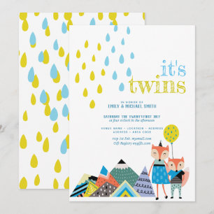 Scandinavian Folk Art TWILLINGARS Baby Shower Inbj Inbjudningar