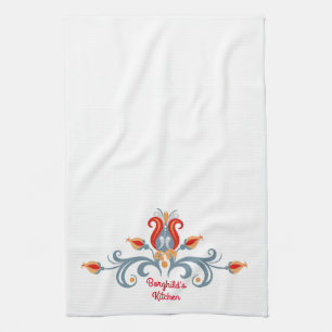 Scandinavian Folk Art Velkommen Kitchen Towel Kökshandduk