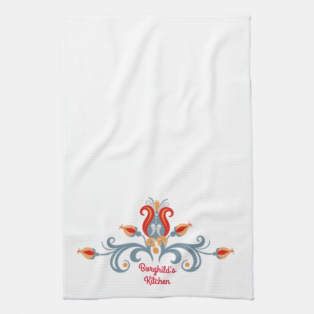 Scandinavian Folk Art Velkommen Kitchen Towel Kökshandduk (Vertikal)