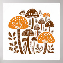 Scandinavian Folk Mushroom Art Poster