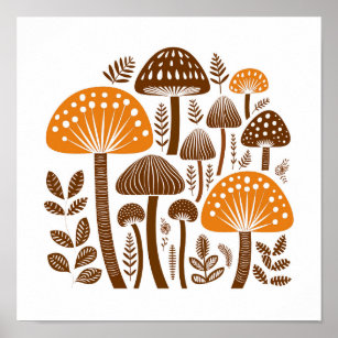 Scandinavian Folk Mushroom Art Poster