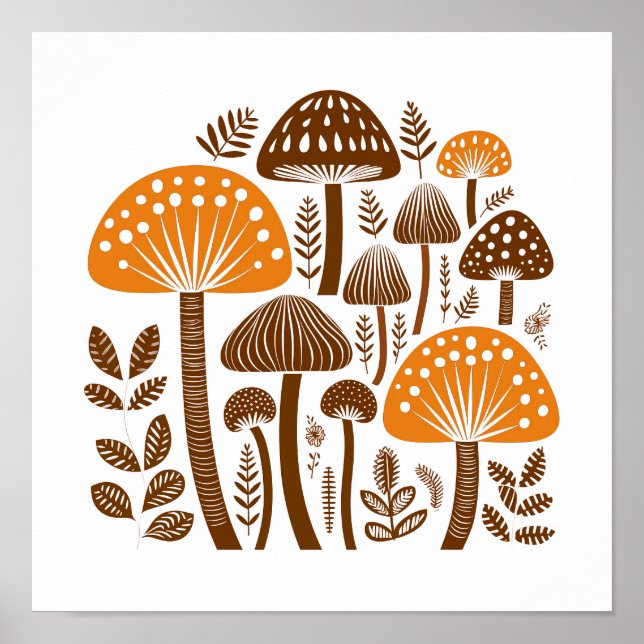 Scandinavian Folk Mushroom Art Poster (Framsidan)