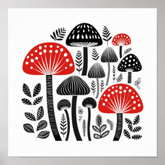 Scandinavian Folk Mushroom Art Poster