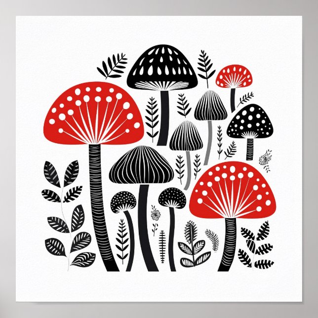 Scandinavian Folk Mushroom Art Poster (Framsidan)