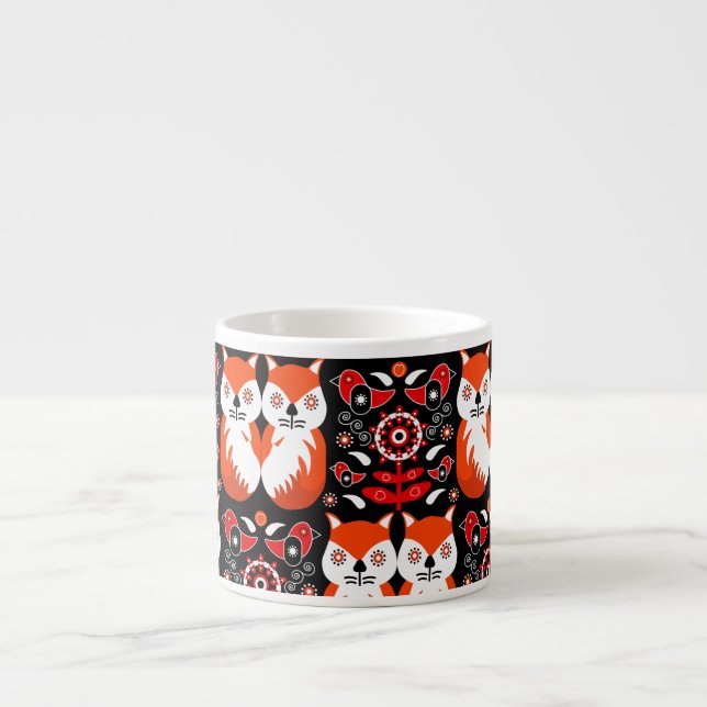 Scandinavian Fox Folk Art Espressomugg (Framsidan)