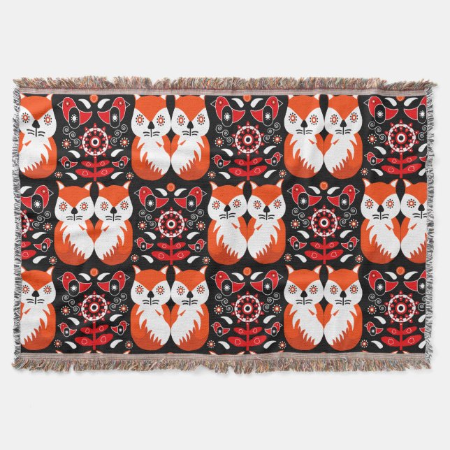 Scandinavian Fox Folk Art Filt (Framsidan)