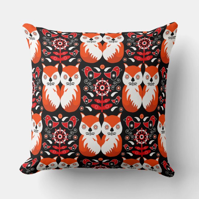 Scandinavian Fox Folk Art Kudde (Framsida)
