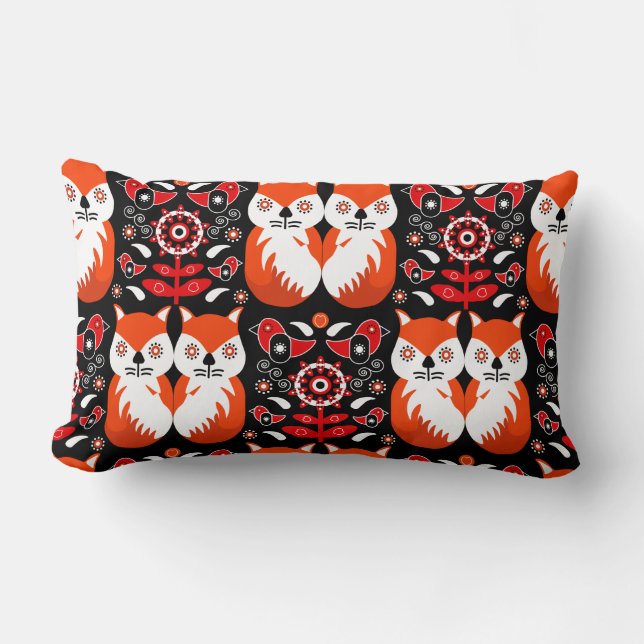 Scandinavian Fox Folk Art Lumbarkudde (Framsida)