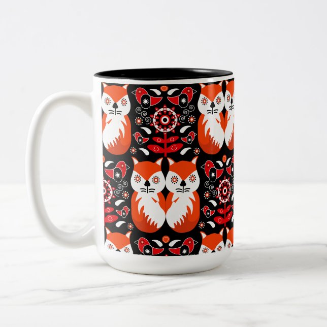 Scandinavian Fox Folk Art Två-Tonad Mugg (Vänster)
