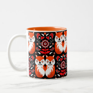 Scandinavian Fox Folk Art Två-Tonad Mugg
