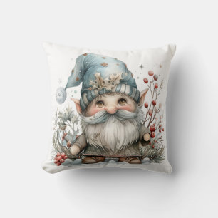 Scandinavian Gnome in Baby blue Watercolor Kudde