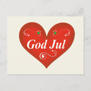 Scandinavian God Jul Christmas Heart Helg Vykort