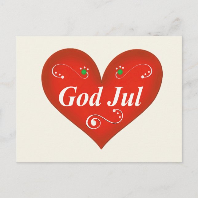 Scandinavian God Jul Christmas Heart Helg Vykort (Framsida)