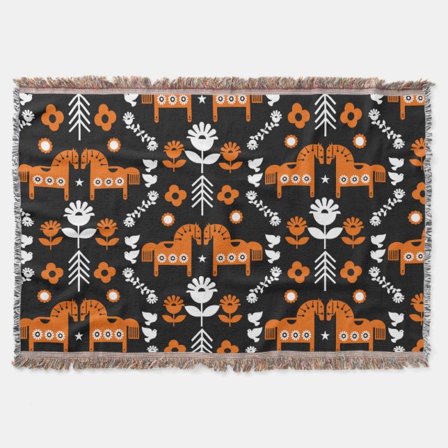 Scandinavian Horse Folk Art Filt (Framsidan)