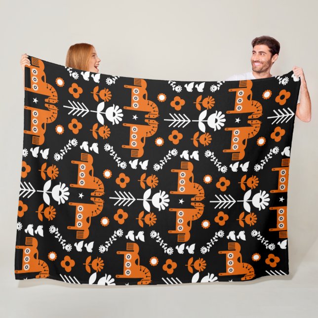 Scandinavian Horse Folk Art Fleecefilt (På plats)