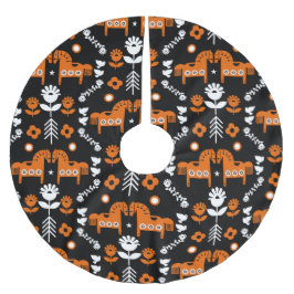 Scandinavian Horse Folk Art Julgransmatta Borstad Polyester