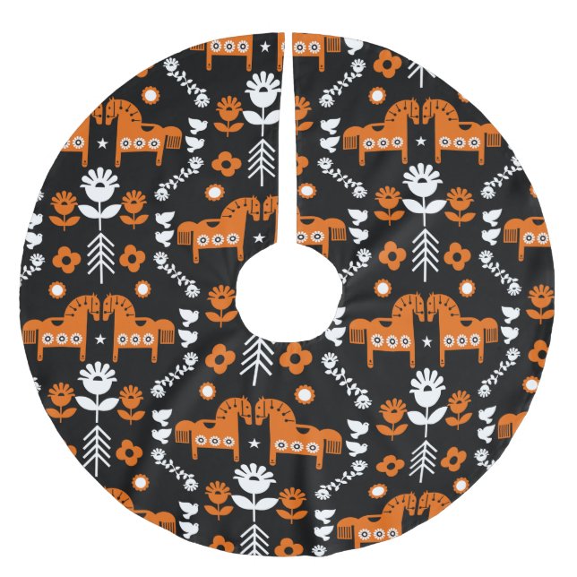 Scandinavian Horse Folk Art Julgransmatta Borstad Polyester (Framsidan)