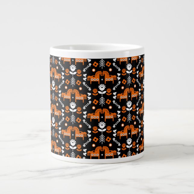 Scandinavian Horse Folk Art Jumbo Mugg (Framsidan)