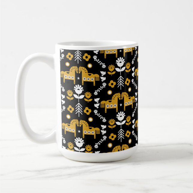 Scandinavian Horse Folk Art Kaffemugg (Vänster)