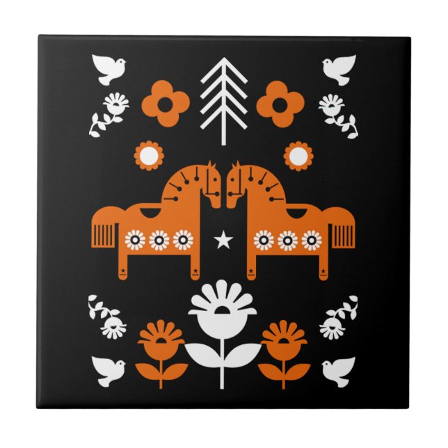 Scandinavian Horse Folk Art Kakelplatta (Framsidan)