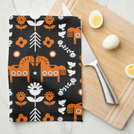 Scandinavian Horse Folk Art Kökshandduk