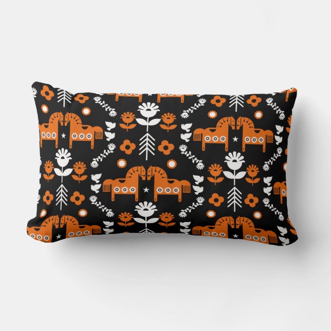 Scandinavian Horse Folk Art Lumbarkudde (Framsida)