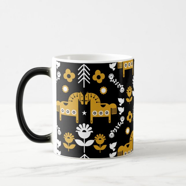 Scandinavian Horse Folk Art Magisk Mugg (Vänster)