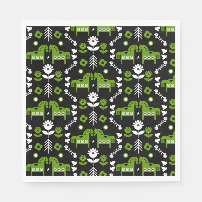 Scandinavian Horse Folk Art Pappersservett (Framsidan)