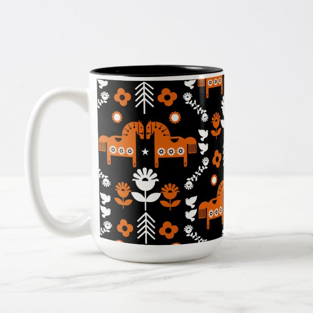 Scandinavian Horse Folk Art Två-Tonad Mugg (Vänster)