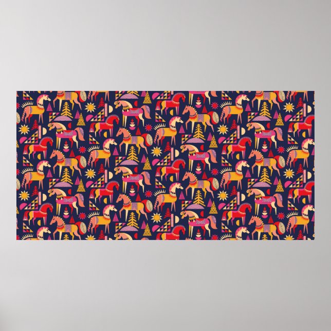 Scandinavian horses pattern seamless design. Decor Poster (Framsidan)