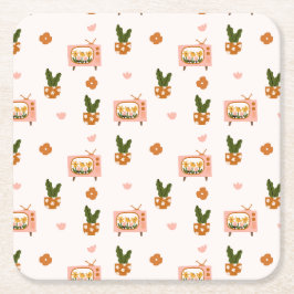 Scandinavian House TV Seamless Mönster Underlägg Papper Kvadrat