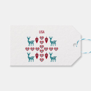 Scandinavian jul Hearts Reindeer Red Baubles Presentetikett