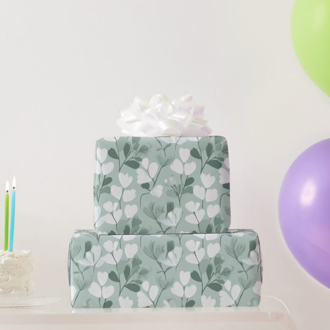Scandinavian Light Green Leaf Sage Floral Pattern Presentpapper (Festgåvor)