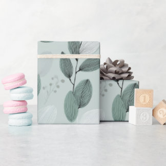 Scandinavian Light Green Leaf Sage Floral Pattern Presentpapper