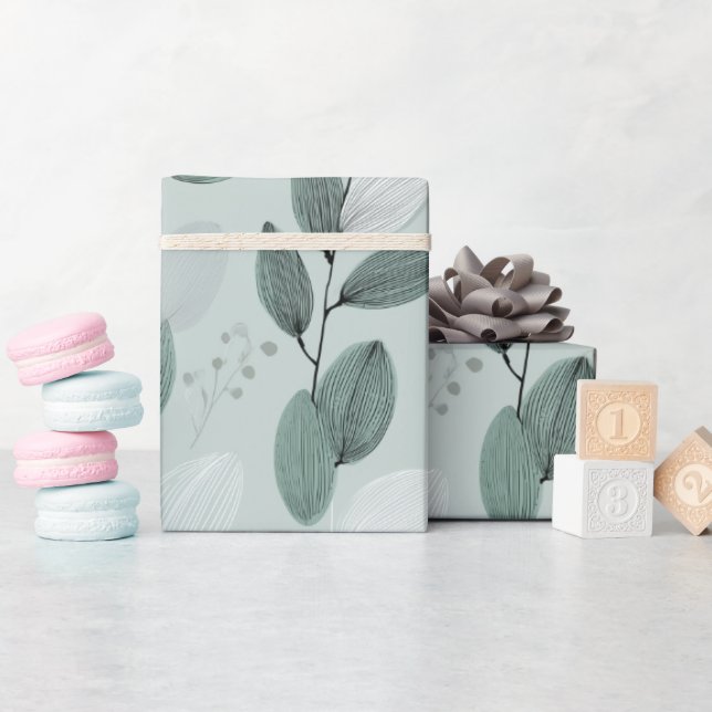 Scandinavian Light Green Leaf Sage Floral Pattern Presentpapper (Baby Shower)