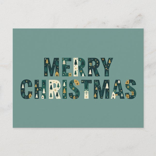 Scandinavian Merry Christmas Tree Winter Snow Helg Vykort (Framsida)